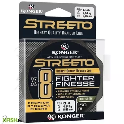 Konger Streeto Fighter Finesse X8 Fonott Zsinór Lime Green 150m 0.08mm 5.45Kg
