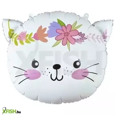 Cica virágkoszorúval fólia lufi - 44 x 35 cm