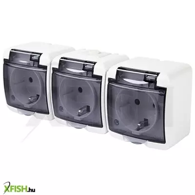 Gao 22131 3 férőhelyes földelt aljzat, kültéri ip44 kivitel, 230 v~ / 50 hz / 16 a, fehér-füst