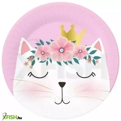 virágos cica mintás papírtányér - 18 cm, 6 db