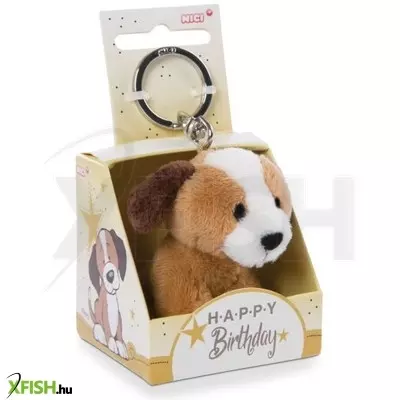 Nici: Kutya plüss kulcstartó Happy Birthday feliratú dobozban - 6 cm