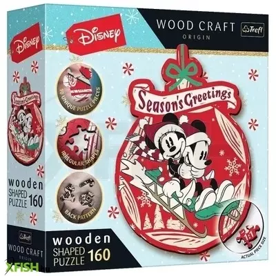 Trefl Puzzle Wood Craft: Disney, Mickey és Minnie karácsonya - 160 darabos puzzle fából