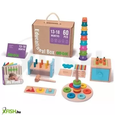 Tooky Toy: Fejlesztő bébijáték készlet, fa - 60 db-os