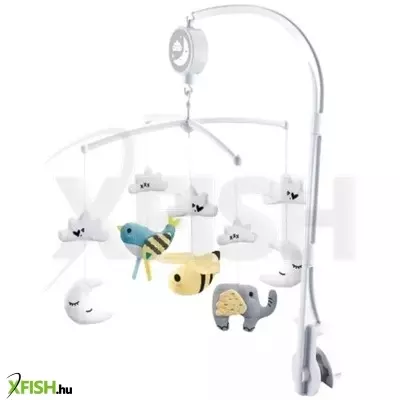 Zenélő kiságyforgó babaágyra plüss anyagból