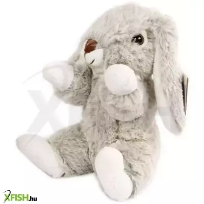 Szürke színű ülő nyuszi plüssfigura - 17 cm