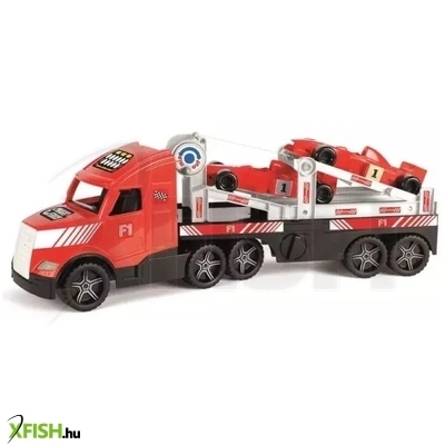 wader: magic truck action f1 autószállító kamion versenyautókkal - 79 cm