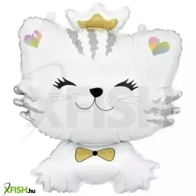 Fehér cica alakú fólia lufi - 39 x 49 cm