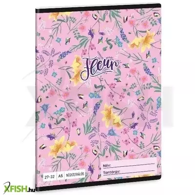Fleur: Virágmintás négyzetrácsos füzet, A5