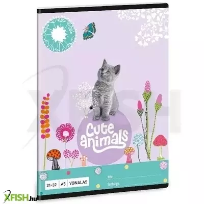 Cute Animals: Cica mintás vonalas füzet - 4. osztálytól, A5