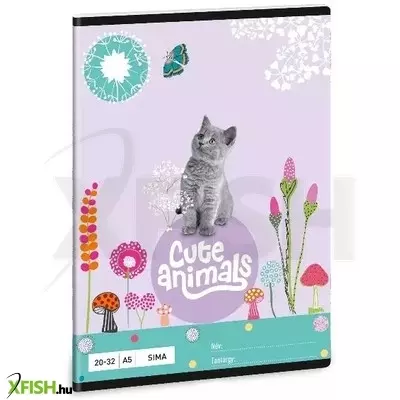 cute animals: cica mintás sima füzet - a5