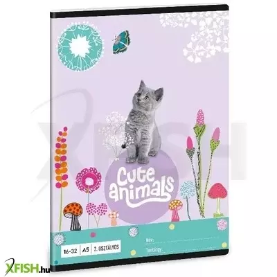 Cute Animals: Cica mintás vonalas füzet - 2. osztályos, 16-32, A5