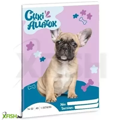 Cute Animals: Bulldog vonalas füzet - 1. osztályos, 14-32, A5