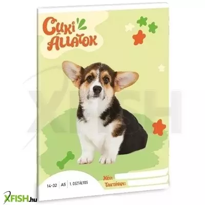 Cute Animals: Corgi vonalas füzet - 1. osztályos, 14-32, A5