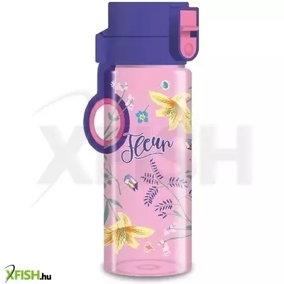 Fleur: Rózsaszín műanyag kulacs virágmintákkal - 475 ml