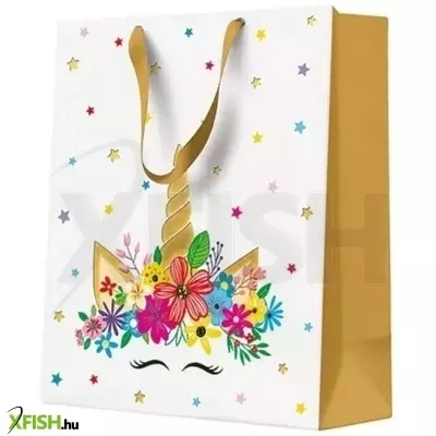 Arany-fehér színű unikornis ajándéktasak - 20 x 25 cm