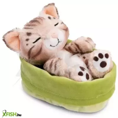 Nici Green: Szunyókáló bengáli plüss cica kosárban - 15 cm