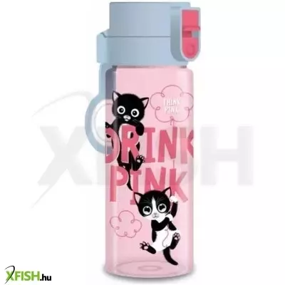 Think Pink: Rózsaszín-szürke kulacs cica mintával - 475 ml