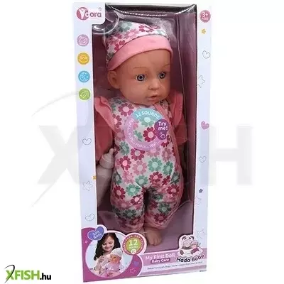 Hangot adó baba pöttyös ruhában - 35 cm