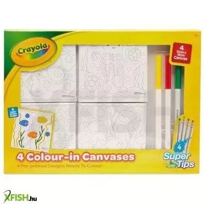 crayola: vászonkép tengeri mintákkal, színezőfilccel, 12 x 12 cm - 4 db-os