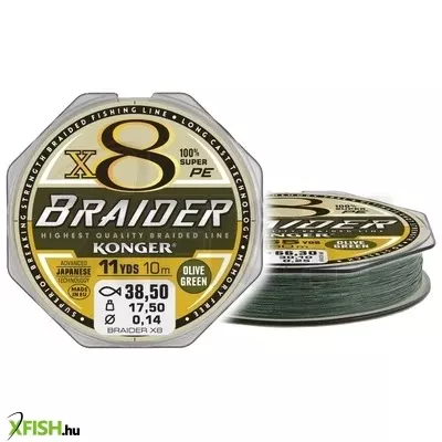 konger braider x8 olive green fonott előkezsinór 10m 0,04mm 4,05kg