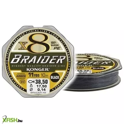 Konger Braider X8 Black Fonott Előkezsinór 10m 0,20mm 25,3Kg