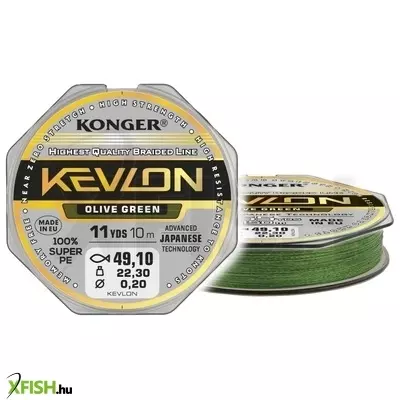 Konger Kevlon Olive Green X4 Fonott Előkezsinór 10m 0,08mm 5,2Kg