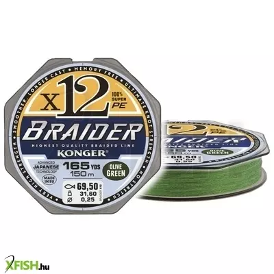 Konger Braider X12 Olive Green Fonott Zsinór 150m 0,18mm 22,5Kg