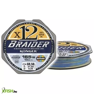 Konger Braid Braider X12 Multicolor Fonott Zsinór 150m 0,25mm 31,6Kg
