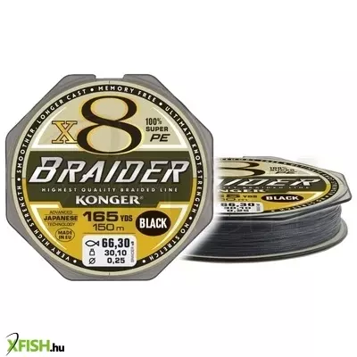 konger braider x8 black fonott zsinór 150m 0,14mm 17,5kg