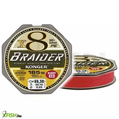 konger braider x8 bloody red fonott zsinór 150m 0,06mm 4,9kg