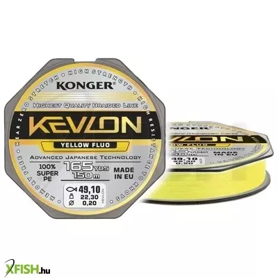 Konger Kevlon Yellow Fluo X4 Fonott Pergető Zsinór 150m 0,14mm 14,5Kg