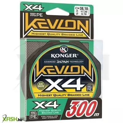 Konger Kevlon Black X4 Fonott Zsinór 300m 0.12mm 10.10Kg