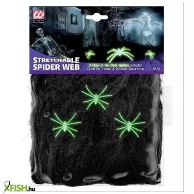 foszforeszkáló műanyag pókok fekete pókhálóval - 50 g