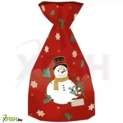 Mikulás zacskó hóember mintával - XL, 20 x 37 cm