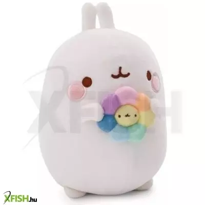 Nici: Molang, a nyuszi plüssfigura szivárványos virággal - 16 cm