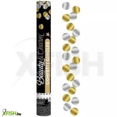 Konfettiágyú arany-ezüst színű körökkel - 40 cm