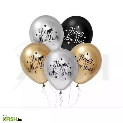 Beauty&Charm: Dekorációs lufiszett „Happy New Year felirattal, 30 cm - 5 db-os