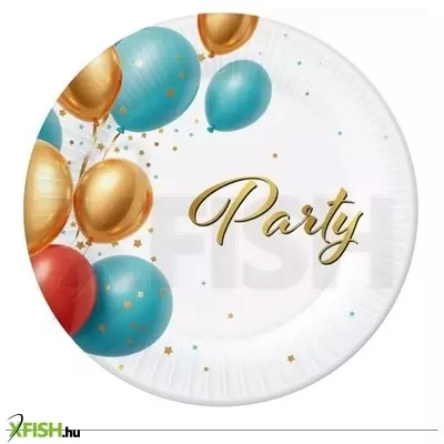papírtányér „party felirattal, 18 cm - 6 db-os