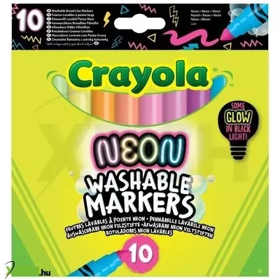 Crayola Washable Markers: Lemosható, neon színű filctollkészlet - 10 db-os