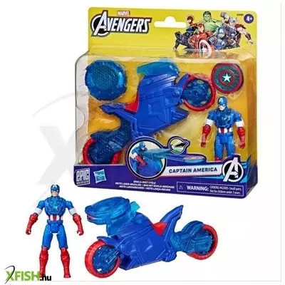 Marvel: Bosszúállók Amerika kapitány akciófigura motorral - 10 cm