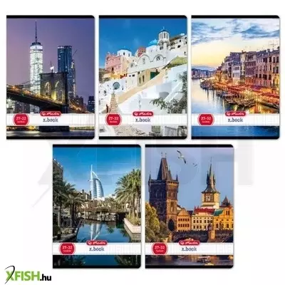 Város mintás A5-ös négyzetrácsos füzet, 27-32 - többféle