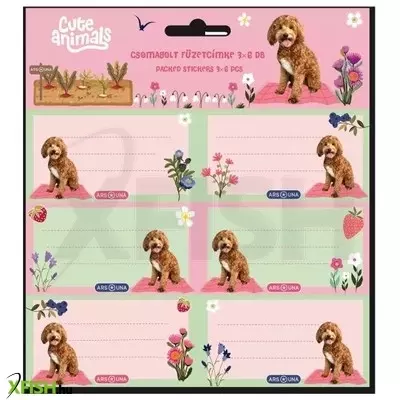 Cute Animals: Kutya mintás füzetcímke - 3 x 6 db-os