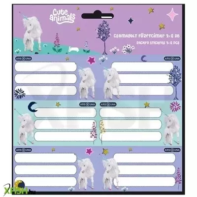 Cute Animals: Unikornis mintás füzetcímke - 3 x 6 db