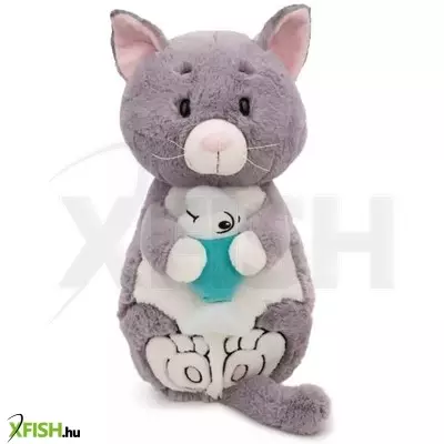 Nici: Szürke plüss cica és hal - 40 x 20 cm