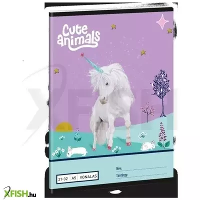 Cute Animals: Unikornis mintás vonalas füzet - 4. osztálytól, A5