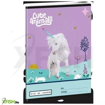 Cute Animals: Unikornis mintás vonalas füzet - 3. osztályos, A5