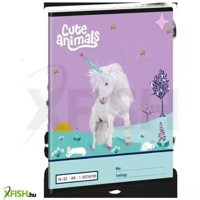 Cute Animals: Unikornis mintás vonalas füzet - 1. osztályos, A5