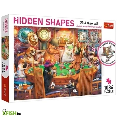 Trefl Hidden Shapes: Pókerező kutyák puzzle rejtett alakzatokkal - 1086 darabos
