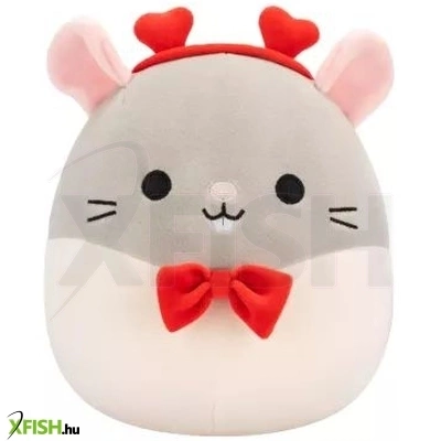 Squishmallows 20 cm - Rusty a szürke patkány csokornyakkendővel, és szivecskés fejpánttal