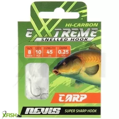 Nevis Extreme Előkötött Pontyozó Horog 45cm 0.22mm 10-es Horoggal 10db/csomag